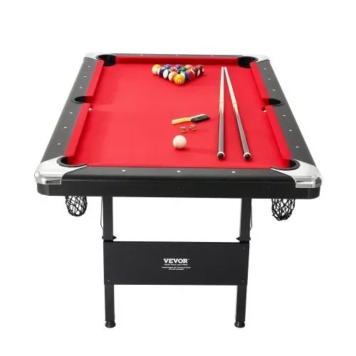VEVOR Billardtisch, 1,9 m Billardtisch, Tragbarer & Klappbarer Tisch, Billardtisch-Set inkl. Bällen, Queues, Kreide, Schwarz mit Rotem Tuch, Perfekt für Familienspielzimmer, Kinder und Erwachsene – Bild 9
