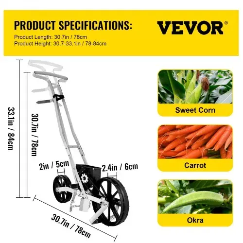 VEVOR Sämaschine Aluminium+ABS Handsämaschine 6xSaatplatten einreihige Drillmaschine 78-84cm Höhenverstellbar Dippelmaschine 6cm Vorderrad 5cm Hinterrad ideal für Samen wie Mais Lauch Spinat Karotten – Bild 6