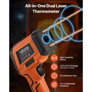 VEVOR Infrarot Thermometer -30℃~1200℃, Digitales IR-Temperaturmessgerät mit LCD-Beleuchtung Typ-K-Thermoelement & Dual-Laser, Berührungslose Temperaturpistole für Kochen Industrie (Nicht für Menschen) VEVOR Infrarot Thermometer -30℃~1200℃, Digitales IR-Temperaturmessgerät mit LCD-Beleuchtung Typ-K-Thermoelement & Dual-Laser, Berührungslose Temperaturpistole für Kochen Industrie (Nicht für Menschen)