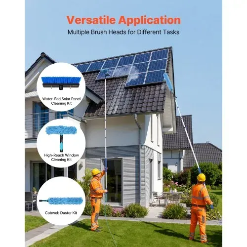 VEVOR Teleskop Waschbürste für Solarpanel, Photovoltaik Reiniger inkl. 1,7-6m Alu-Teleskop 20m Wasseranschluss 180° Bürste Abzieher Seifenspender, Reinigungsset für Solaranlage Fenster Terrassendach – Bild 2