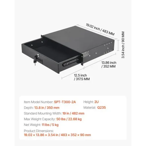 VEVOR 2U Rackschublade, 22,68 kg, abschließbares Serverschrankgehäuse, Schiebeschublade mit Schloss & Kabelmanagementlöchern, für 482 mm Netzwerkgeräte-Server-AV-Rack oder Schrankgehäuse – Bild 6