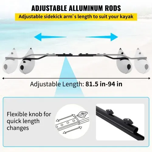 VEVOR Kajak Ausleger Stabilisator 2,1 - 2,4 m Einstellbare Länge Paddelboot, 36 cm Breite Schwimmer Stabilisator Set, 2 Stück Wildwasserkajak, PVC Schwimmausgleichszubehör für aufblasbares Kanuboote – Bild 4