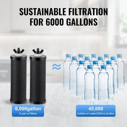 VEVOR Schwerkraft-Wasserfiltersystem, 2,25 G 304 Edelstahl-Arbeitsplatten-Wasserfiltersystem, reduziert Blei und bis zu 99 % Chlor, mit 2 Kohlefiltern/Zapfhahn/Ständer, für Zuhause, Camping, Wohnmobil – Bild 3