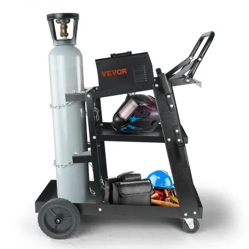 VEVOR Schweißwagen 3 Ablageflächen Schweißmobil Max. 168-181kg Wagen für Schweßgeräte mit 2 Gasflaschenhalterung Ideal für Handschweißen Schutzgasschweißen Argon-Lichtbogenschweißen – Bild 8