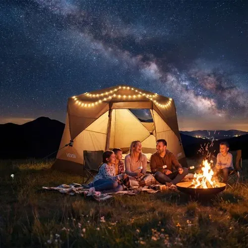 VEVOR Campingzelt 6 Personen, Pop-Up-Zelt mit Regenschutz & Netzfenstern, Schnellaufbau in 60 Sekunden, Tragbares Zelt mit Tragetasche für Familien-Camping & Wanderungen, 330x213x204 cm – Bild 7