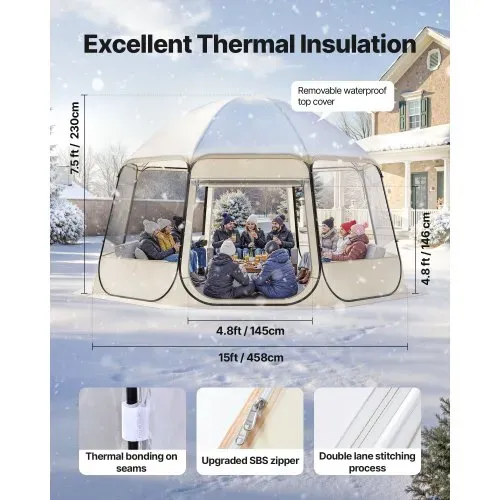 VEVOR Pop-up-Bubble-Zelt, 458 x 432 x 230 cm, transparentes Campingzelt, Garten-Kuppel-Iglu-Zelt mit Fenstern, Sportzelt, 540°-Panoramablick, für 12–15 Personen, Terrasse, Hinterhof – Bild 4