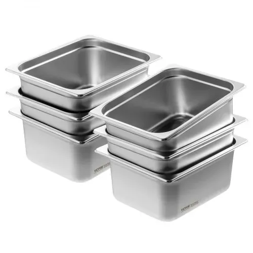 VEVOR 1/2-Größe 1/2 Gastronormbehälter, Edelstahl Behälter 6 Stk. 325 x 266 x 148 mm Speisebehälter, kommerzieller Dampfpfanne Warmhaltebehälter, Hotelpfanne Tisch Food Pan Buffet – Bild 8
