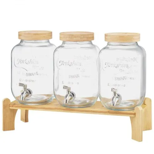 VEVOR Getränkespender (3 x 3,8 L) für Partys Saftspender (aus Glas) mit tropfsicherem Zapfhahn & Holzständer Wasserspender für Restaurants Partys, Limonade Eistee selbstgemachte Getränke Spender – Bild 10