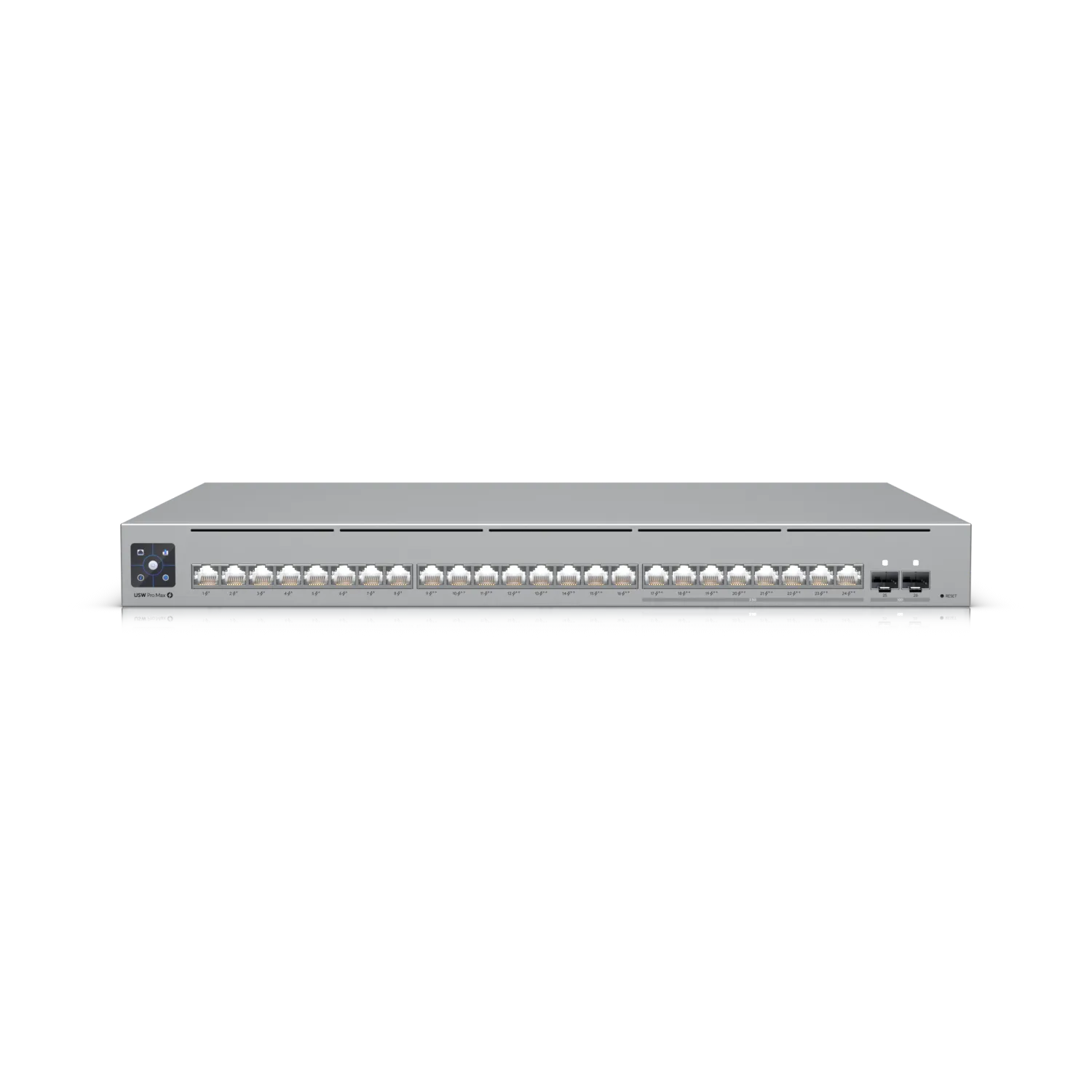 Ubiquiti Switch full managed Layer3 26 Port • 8x 2,5 GbE • PoE Budget 400W • 8xPoE bt • 16xPoE at • 2x SFP+ • 19″ • UniFi • USW-Pro-Max-24-PoE Ubiquiti Switch full managed Layer3 26 Port • 8x 2,5 GbE • PoE Budget 400W • 8xPoE bt • 16xPoE at • 2x SFP+ • 19″ • UniFi • USW-Pro-Max-24-PoE