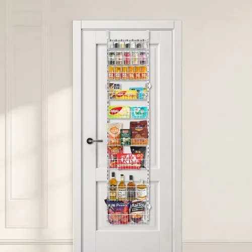 VEVOR Vorratsschrank Speisekammer-Organizer Aufbewahrung über der Tür, 9-stufige Gewürzregale zum Aufhängen aus Stahl, verstellbare Lagerregale für die Wand, für Zuhause Küche Badezimmer, Weiß – Bild 7