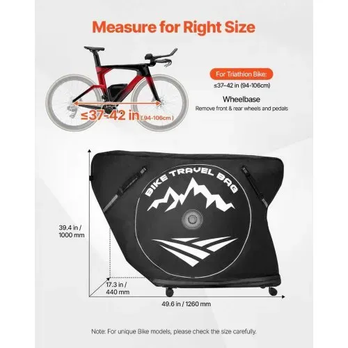 VEVOR Fahrrad Transporttasche, Triathlon-Fahrradtasche mit TSA-Schloss & Doppelreißverschluss, bis max. 106 cm Radstand, für Reisen, Outdoor-Aktivitäten, Zug-, Flugzeug- & U-Bahn-Transport VEVOR Fahrrad Transporttasche, Triathlon-Fahrradtasche mit TSA-Schloss & Doppelreißverschluss, bis max. 106 cm Radstand, für Reisen, Outdoor-Aktivitäten, Zug-, Flugzeug- & U-Bahn-Transport