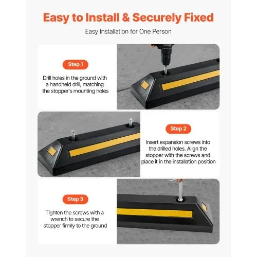VEVOR Parkstopper Radstopper 2 Stk. 548 x 158 x 94 mm Einparkhilfe Parkbegrenzung mit Reflektorstreifen, Parkplatzsperre aus Gummi für Autos Lieferwagen Lkw, Radführungsblock, Parkplatzbegrenzung – Bild 4