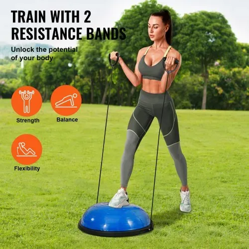 VEVOR Halb-Gymnastikball-Trainer, 66 cm Balance-Ball-Trainer, 680 kg Tragkraft Stabilitätsball, Yoga-Ball mit Widerstandsbändern und Fußpumpe, Kraft-Fitnessball im Heim-Fitnessstudio, Blau – Bild 2