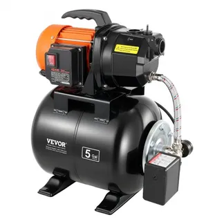 VEVOR Hauswasserwerk 735 W, 3750 L/h Jetpumpe mit 19 L Druckbehälter, 45 m Förderhöhe, inkl. Automatischem Wasserfördersystem & Gusseisenpumpenkopf, zur Gartenbewässerung & Hauswasserversorgung VEVOR Hauswasserwerk 735 W, 3750 L/h Jetpumpe mit 19 L Druckbehälter, 45 m Förderhöhe, inkl. Automatischem Wasserfördersystem & Gusseisenpumpenkopf, zur Gartenbewässerung & Hauswasserversorgung
