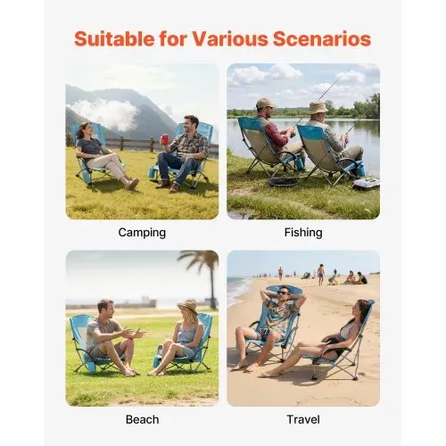 VEVOR 2 x Campingstühle Faltstühle 150 kg Belastbar, Anglerstuhl mit Hoher Rückenlehne & Becherfach & Netzrückenlehne & Tragetasche & Extra Breitem Sitz Strandstühle für Outdoor-Aktivitäten Angeln – Bild 6