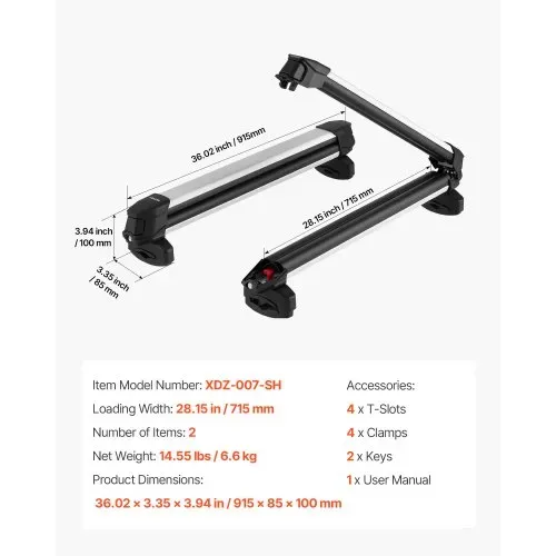 VEVOR 2 x Skiboard Snowboard Dachträger für bis zu 6 Paar Ski/4 Snowboards, 2-tlg. abschließbarer Skidachträger Autodachträgerhalte mit Gummipolsterung, Skihalter für die meisten Querträger – Bild 6