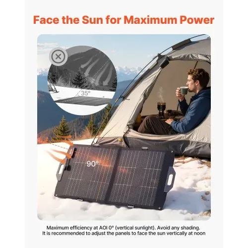 VEVOR Faltbares Solarpanel 100W, 16BB N-Typ Bifaziales Monokristallines Solarmodul mit Ladegerät, 24 % Wirkungsgrad, mit MC4-Ausgang, USB-A (QC3.0), Typ-C- & DC-Anschlüssen für Powerstations – Bild 7