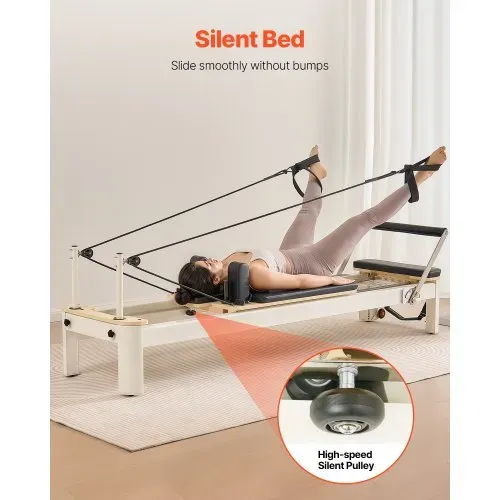 VEVOR Pilates Reformer Maschine Pilates-Bett aus Aluminium mit Sitzbox & doppeltem Widerstand – Feder & Kordel, für Fortgeschrittene & Anfänger, Heim-Fitnessstudio Gerät bis zu 181,44 kg – Bild 3