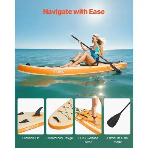 VEVOR aufblasbares Stand Up Paddle Board (304,8 x 83,8 x 15,2 cm) Paddleboard mit einem Sitz, Komplettset inkl. Pumpe Paddel Finne Rucksack Knöchelleine Gurt, für Jugendliche und Erwachsene – Bild 3