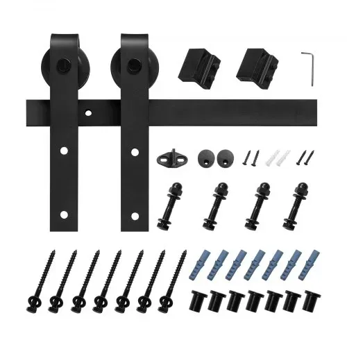 VEVOR 3 m Schiebetürsystem Beschlag für einzelne Schiebetür, 150 kg, kompatibel mit einer maximalen Breite von 1524 mm & einer Dicke von 1-3/8 bis 1-3/4 Zoll, Schiene & J-förmige Rolle, Schwarz – Bild 8