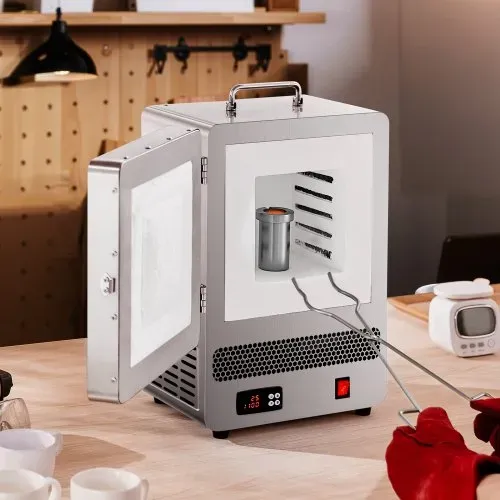 VEVOR Tisch-Schmelzofen 1500 W leistungsstarker elektrischer Ofen 1200 ℃ maximale Temperatur, Goldschmelzofen aus Edelstahl für Wachsguss Ton-DIY Metalltemperierung Glasieren auf Keramik, Silber – Bild 7