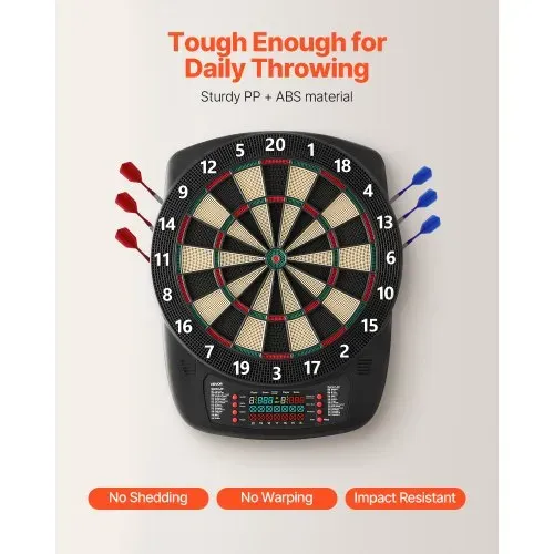 VEVOR Elektronische Dartscheibe, 342,9 mm E-Dartboard mit 43 Spielen & über 200 Variationen für bis zu 8 Spieler, 6 Dartschäfte mit Flights & 50 Ersatz-Pfeilspitzen, Farb-LCD-Punkteanzeige – Bild 4