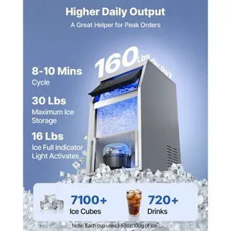 VEVOR Gewerbliche Eiswürfelmaschine 73 kg/Tag Eiswürfelbereiter mit 7,3-13,3 kg Eisvorratsbehälter, Edelstahl Freistehende Eismaschine mit LED-Anzeige Selbstreinigung, für Hausbar, Restaurant Café VEVOR Gewerbliche Eiswürfelmaschine 73 kg/Tag Eiswürfelbereiter mit 7,3-13,3 kg Eisvorratsbehälter, Edelstahl Freistehende Eismaschine mit LED-Anzeige Selbstreinigung, für Hausbar, Restaurant Café