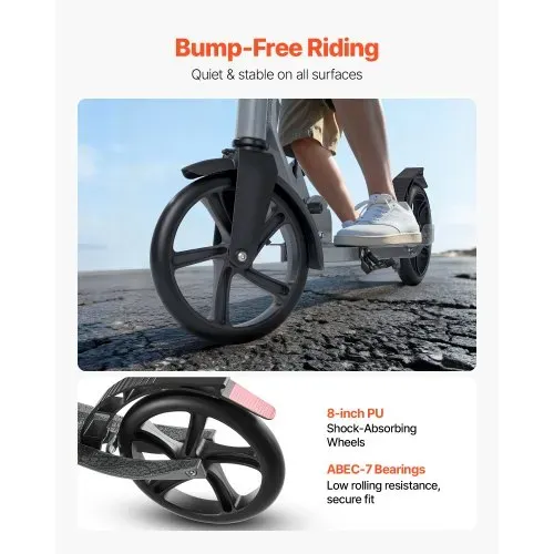 VEVOR Scooter (2 Räder) für Kinder ab 8 Jahren, Cityroller Kinderroller Straßenroller mit höhenverstellbarem Lenker & rutschfestem Deck & Handbremse, faltbarer Tretroller bis zu 100 kg, Grau – Bild 2