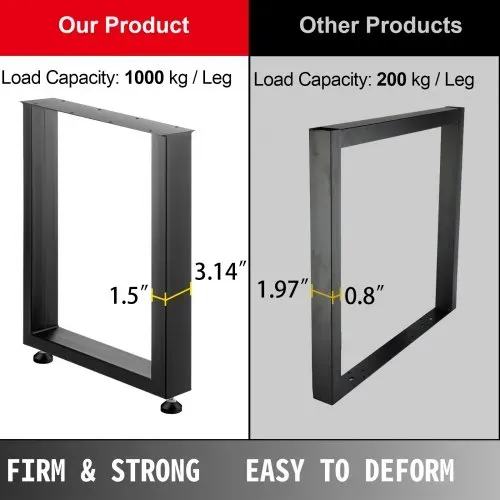 VEVOR Tischkufen Schwarz Pulverbeschichtet 600 mm x 720 mm, Tischkufen Metall mit 1000 kg Tragfähigkeit, Tischbeine Quadratisch, Tischgestell mit Vorgebohrten Löchern, für Couchtische, Sofas – Bild 3