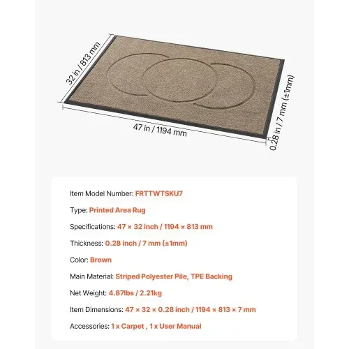 VEVOR Schmutzfangmatte, 1194 x 813 mm, Fußmatte für drinnen & draußen, 7 mm dicke Sauberlaufmatte, stilvolle Türmatte mit TPE-Rückseite, waschbarer Eingangsteppich für Flur, Balkon, Garage, Braun – Bild 6