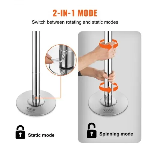 VEVOR Professionelle Tanzstange, Pole Dance Tanzstange Profi ca. 216,3-270 cm Höhenverstellbare Abnehmbare Fitnessstange Spinning Fitness Silber, Statische Tanzstange Fitnessstudios – Bild 2