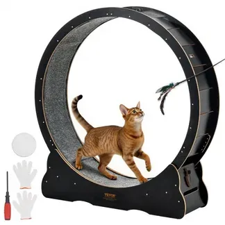 VEVOR Katzenlaufrad, 1080 mm Innendurchmesser, Laufrad aus Holz für 8,6-12,7 kg Katzen, Katzenlaufband mit Teppichlauffläche & Verriegelungsmechanismus, leises Spielzeug für Wohnungkatzen, Schwarz VEVOR Katzenlaufrad, 1080 mm Innendurchmesser, Laufrad aus Holz für 8,6-12,7 kg Katzen, Katzenlaufband mit Teppichlauffläche & Verriegelungsmechanismus, leises Spielzeug für Wohnungkatzen, Schwarz