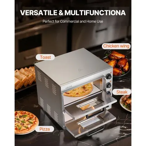 VEVOR Kommerzieller Pizzaofen für die Arbeitsplatte, 16-Zoll-Doppeldecker-Schichten, elektrischer Pizzaofen aus Edelstahl mit Stein und Griff, Mehrzweck-Pizzamaker für den Innenbereich zum Backen von Brezeln im Restaurant zu Hause – Bild 5