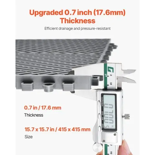 VEVOR ineinandergreifende Drainagematte, 15,7 x 15,7 Zoll, modulares ineinandergreifendes Kissen, 24-teiliges Spleiß-Drainagematten, rutschfeste graue PP-Drainage-Bodenfliesen und Duschmatte, für Garage, Garten, Küche und Außenbereich – Bild 2