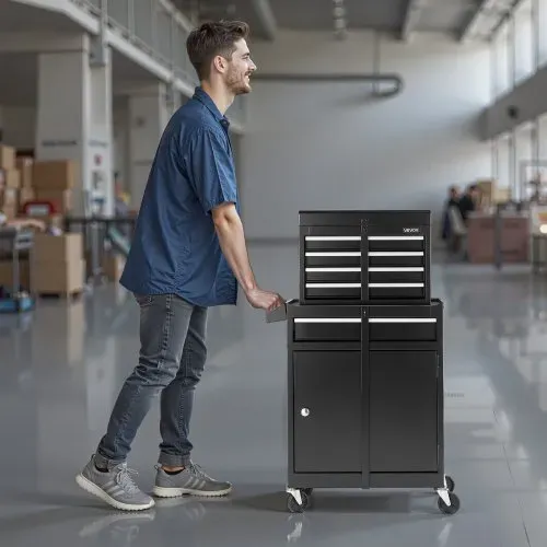 VEVOR Werkstattwagen, 2-in-1-Design, Werkzeugwagen mit 5 Schubladen & abnehmbarem Metall-Werkzeugkasten, Verriegelungsstange, Schutzauskleidung & Werkzeugregal, Garagen-Organizer für Lager, Werkstatt – Bild 7
