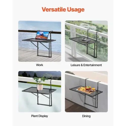 VEVOR Balkontisch, 61x41 cm, klappbarer Balkonhängetisch aus Metall, Klapptisch für Geländer im Freien, 5-stufig verstellbar, passend für Geländer von 1 bis 4,7 Zoll, Serviertisch für Terrasse & Deck – Bild 5