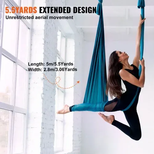VEVOR Aerial Yoga Hängematte Set 5 x 2,8 m, Grün Aerial Yoga Swing Air Fliegen, Yoga-Schaukel Hammock Swing 1000 kg Max. Tragfähigkeit, inkl. Yoga-Socken & Stahlkarabiner, Anti-Gravity-Übungen – Bild 3