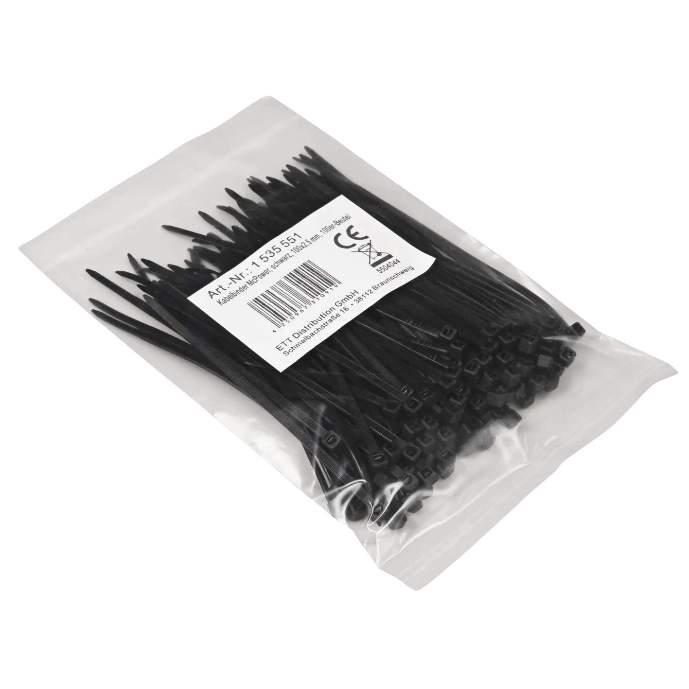 Kabelbinder McPower, schwarz, 100x2,5mm, 100er-Pack, UV beständig – Bild 2