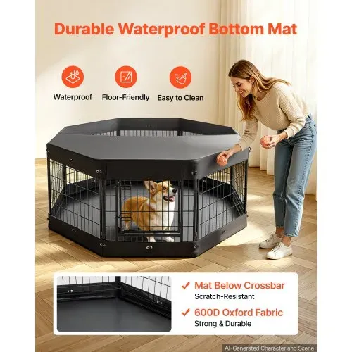 VEVOR Welpenauslauf Metall Welpenlaufstall 61 cm 8-tlg. Deckel & Bodenmatte, Spielplatz für Kleine Hunde Katzen & Andere Kleintiere Faltbar Durch die Verschiedenen Formen Vielfältig Einsetzbar – Bild 3