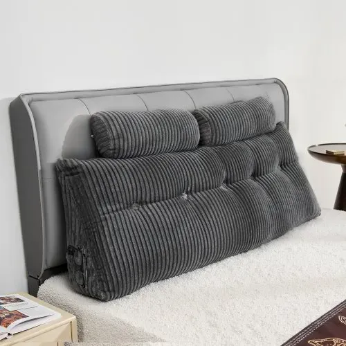 VEVOR Kopfteilkissen Keilkopfteilkissen Keilkissen (Queen Size) mit 2 Seitentaschen & 2 Kopfstützen, Bettkeilkissen mit waschbarem Flanelltuch, zum Lesen Spielen Arbeiten Grau (1510 x 205 x 530 mm) – Bild 7
