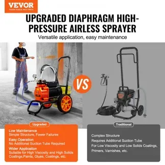 VEVOR Airless-Farbspritzgerät mit Membran, 1100 W effizientes Airless-Farbspritzgerät mit Wagen, 2000 psi Airless-Farbspritzgerät, mit Verlängerungsstang, 2 L/min Hochdruck Airless Farbsprühsystem VEVOR Airless-Farbspritzgerät mit Membran, 1100 W effizientes Airless-Farbspritzgerät mit Wagen, 2000 psi Airless-Farbspritzgerät, mit Verlängerungsstang, 2 L/min Hochdruck Airless Farbsprühsystem