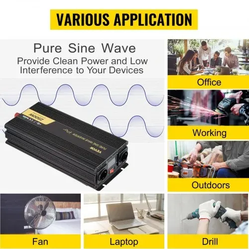 VEVOR 230V Spannungswandler Wechselrichter, 2500W Reiner Sinuswellen Wechselrichter, GYS-2500W 12V DC Pure Sine Wave Power, Reiner Sinus-Wechselrichter Fernbedienung mit Kabel LCD Bildschirm – Bild 6
