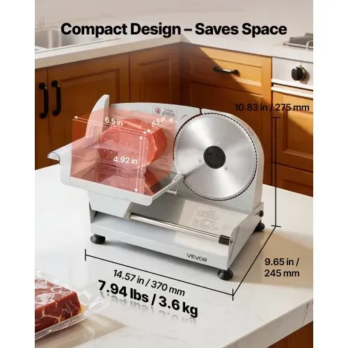 VEVOR Fleischschneidemaschine 200 W, Elektrische Aufschnittmaschine mit 190-mm-SUS420-Klinge, 0–1 mm Schnittdicke, Allesschneider für Gefrorenes Fleisch, Schinken, Baguette und Steak – Bild 6
