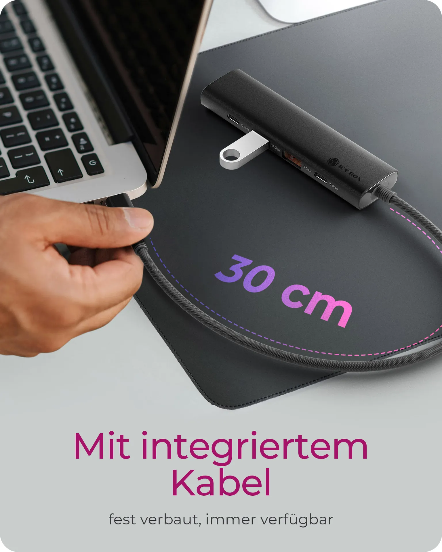 ICY BOX IB-HUB1437-CPD, 4-Port USB 3.2 Gen 2 Hub, 10 Gbit/s, 2x Type-C® + 2x Type-A, 1x USB PD 100 W, 30cm Cable – Bild 2