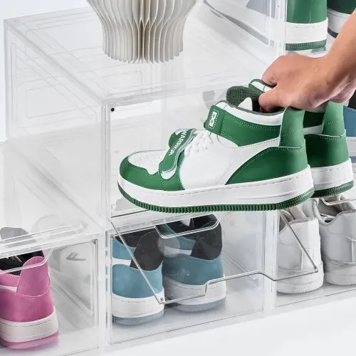 VEVOR Schuhaufbewahrungsboxen stapelbare Schuhboxen (6 Stk.) passend bis US-Größe 13, Schuh-Organizer aus PP/PET mit magnetischer Tür zur Aufbewahrung von High Heels & Stiefeln & Hüten, klar Weiß – Bild 7