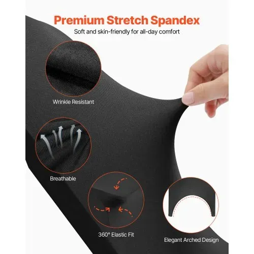 VEVOR Stuhlhussen aus Elastischem Spandex für Klappstühle, Universell Passender, Gewölbter Vorderbezug, Abnehmbare &Waschbare Schonbezüge, für Hochzeit, Urlaub, Party, Feier, (50 Stück, Schwarz) – Bild 2