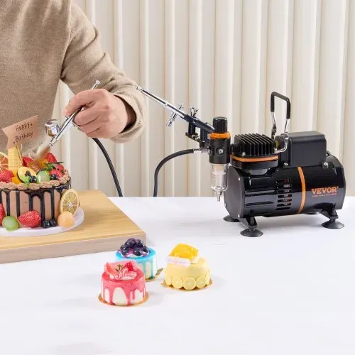 VEVOR Airbrush-Set, Luftkompressor mit Doppellüfter, professionelles Airbrush-System-Set mit 3 Airbrushes, Halter, Farbmischrad, Reinigungsbürsten-Set, Airbrush-Set für Kunst, Nägel, Kekse, Make-up, K – Bild 7