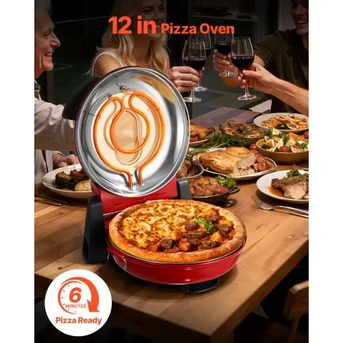 VEVOR Pizzaofen elektrischer Pizzamaker 1200 W Pizzakocher mit Cordieritstein, 5-stufige Temperaturregelung, Sichtfenster für präzises Kochen, erhitzt bis zu 420 °C, Backofen für Zuhause (rot) VEVOR Pizzaofen elektrischer Pizzamaker 1200 W Pizzakocher mit Cordieritstein, 5-stufige Temperaturregelung, Sichtfenster für präzises Kochen, erhitzt bis zu 420 °C, Backofen für Zuhause (rot)