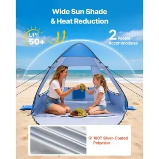VEVOR Strandmuschel Sonnenschutz für 2 Personen, UPF 50+ Schutz, Tragbares Strandzelt mit Tragetasche & Metallpfählen, Kompakter Strandsonnenschirm für Camping Angeln Picknick, Sonnenzelt VEVOR Strandmuschel Sonnenschutz für 2 Personen, UPF 50+ Schutz, Tragbares Strandzelt mit Tragetasche & Metallpfählen, Kompakter Strandsonnenschirm für Camping Angeln Picknick, Sonnenzelt