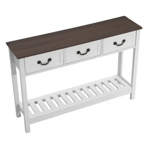 VEVOR Konsolentisch Sofatisch mit Schubladen & Ablagefach, schmaler rechteckiger Eingangstisch aus MDF + Spanplatte für Flur Schlafzimmer Wohnzimmer Foyer, Flurtisch 120 x 30 x 80 cm Braun + Weiß – Bild 10